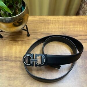 Premium Gancini Style Automatic Leather Belt – Matte Black